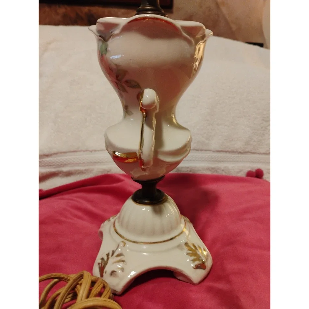 Antique Germany '15108' Porcelain Figural Table Lamp Rose Design‎ With 24K Gold